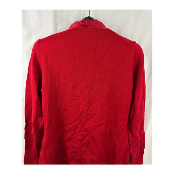 J. Peterman Red Wool Blend Sweater Silk Ribbon Tie Bow Women’s MEDIUM - Picture 11 of 12